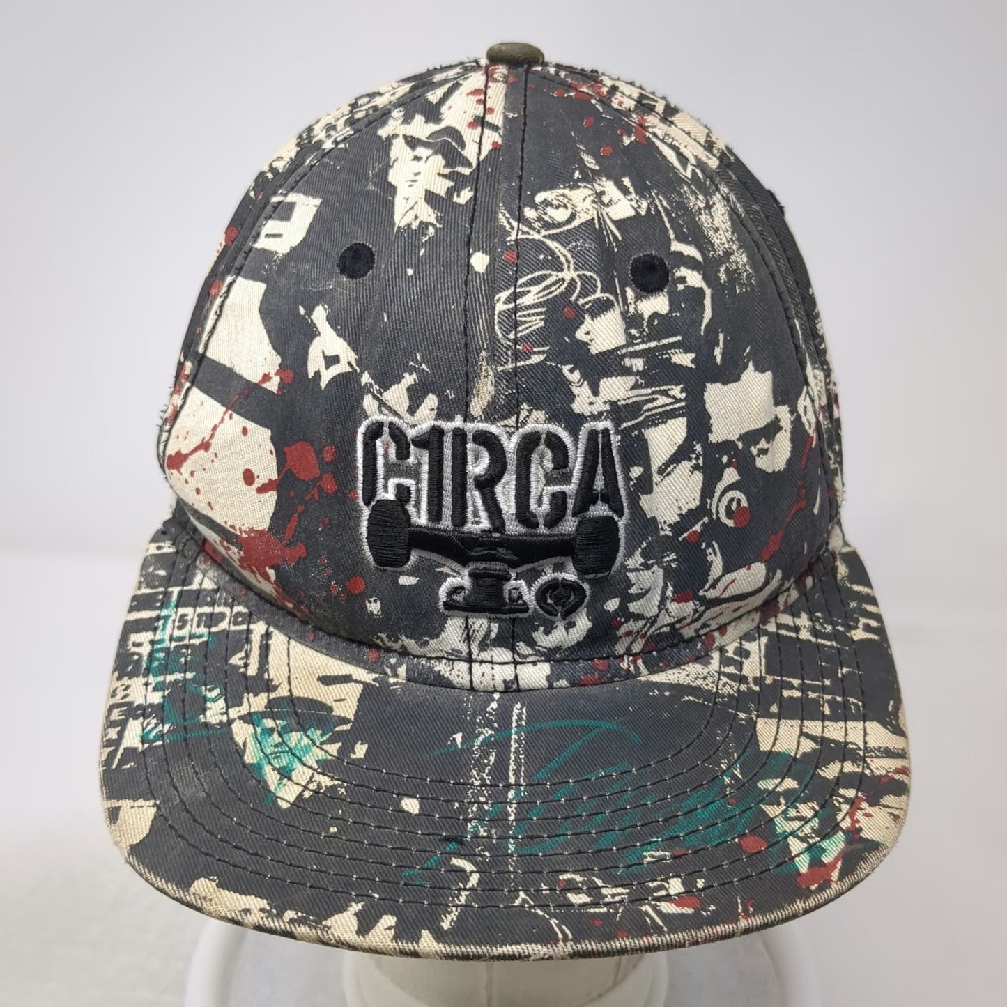 Circa Baseball Cap Black Collage Skateboard Truck Graphic Fitted Hat Size 7 1/4