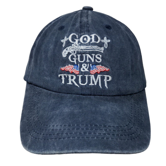 God Guns & Trump Strapback Hat Blue OSFM Embroidered American Flag