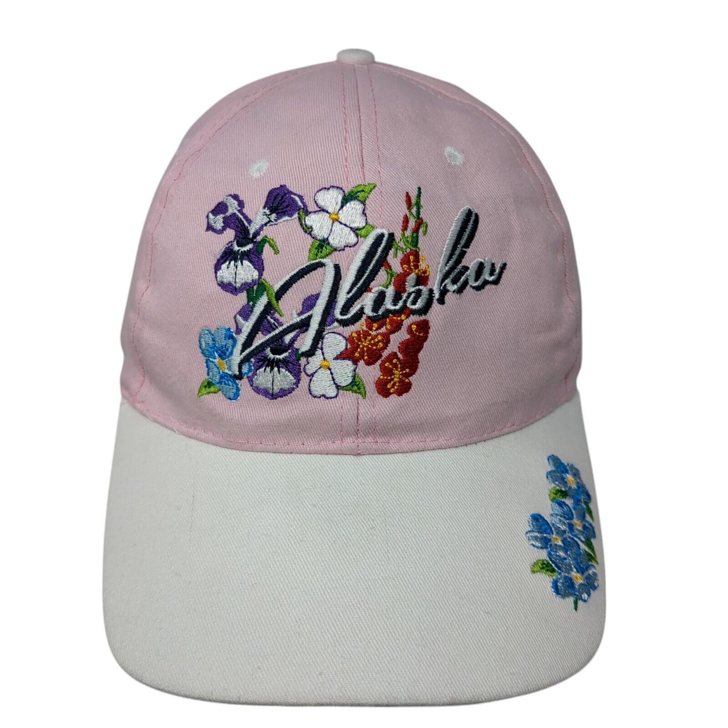 Alaska Strapback Hat Pink One Size Adjustable Embroidered Flower 6 Panel