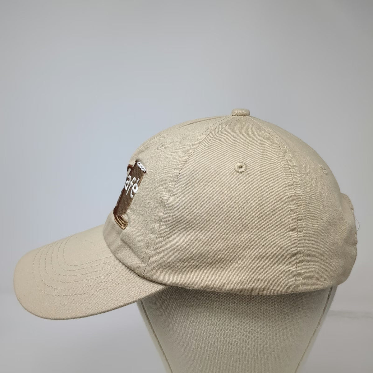 Hit Wear 5 Panel Beige One Size Cat Cafe Logo Embroidered Cotton Strapback Hat