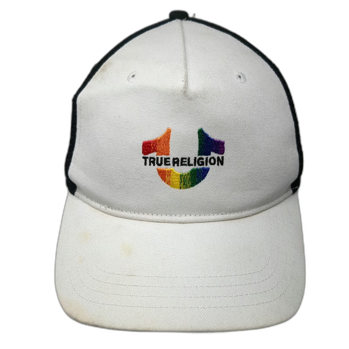 True Religion Trucker Hat White One Size Rainbow Logo Mesh Back Snapback Hat