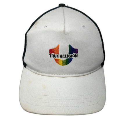 True Religion Trucker Hat White One Size Rainbow Logo Mesh Back Snapback Hat