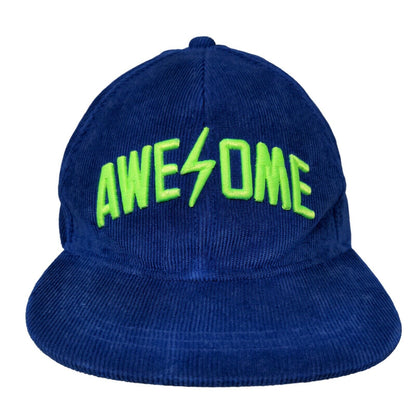 Old Navy Boy's Snapback Hat Blue Size OS Embroidered Awesome Logo Corduroy