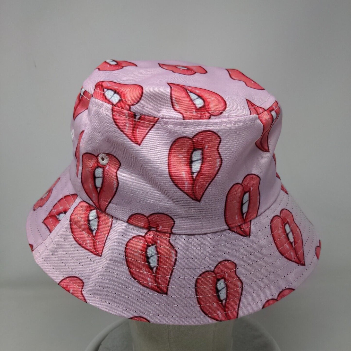 Red Lips Bucket Hat Pink One Size All Over Print Vent Holes Blank