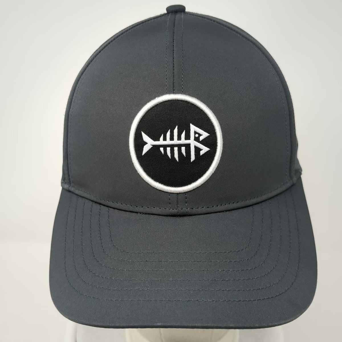 Bassdash Trucker Hat Gray OSFM Snapback Fishbone Logo Perforated Mesh Breathable