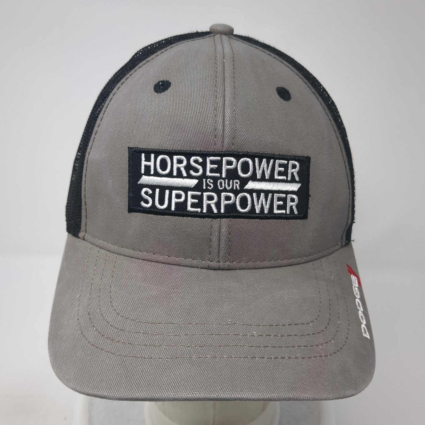Horsepower Is Our Superpower Snapback Trucker Hat Gray One Size Mesh Back
