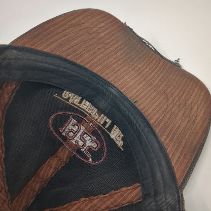 Caterpillar Baseball Cap Black Beige Red One Size Distressed Brim Strapback Hat