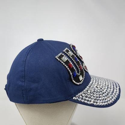 USA Rhinestone Studded Bling Strapback Hat Blue One Size Adjustable