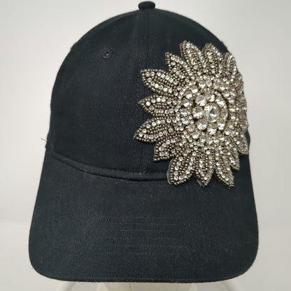 H&M Baseball Cap Black One Size Jeweled Flower Rhinestone Beaded Slideback Hat