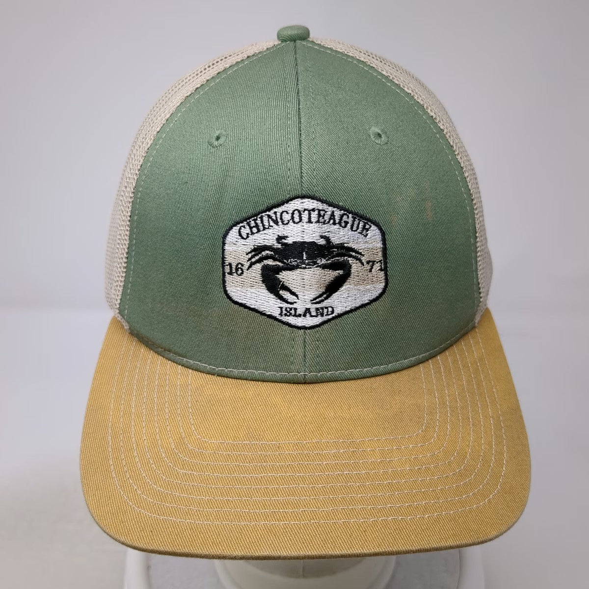 Outdoor Cap Chincoteague Island Crab Trucker Hat One Size Green Yellow Snapback