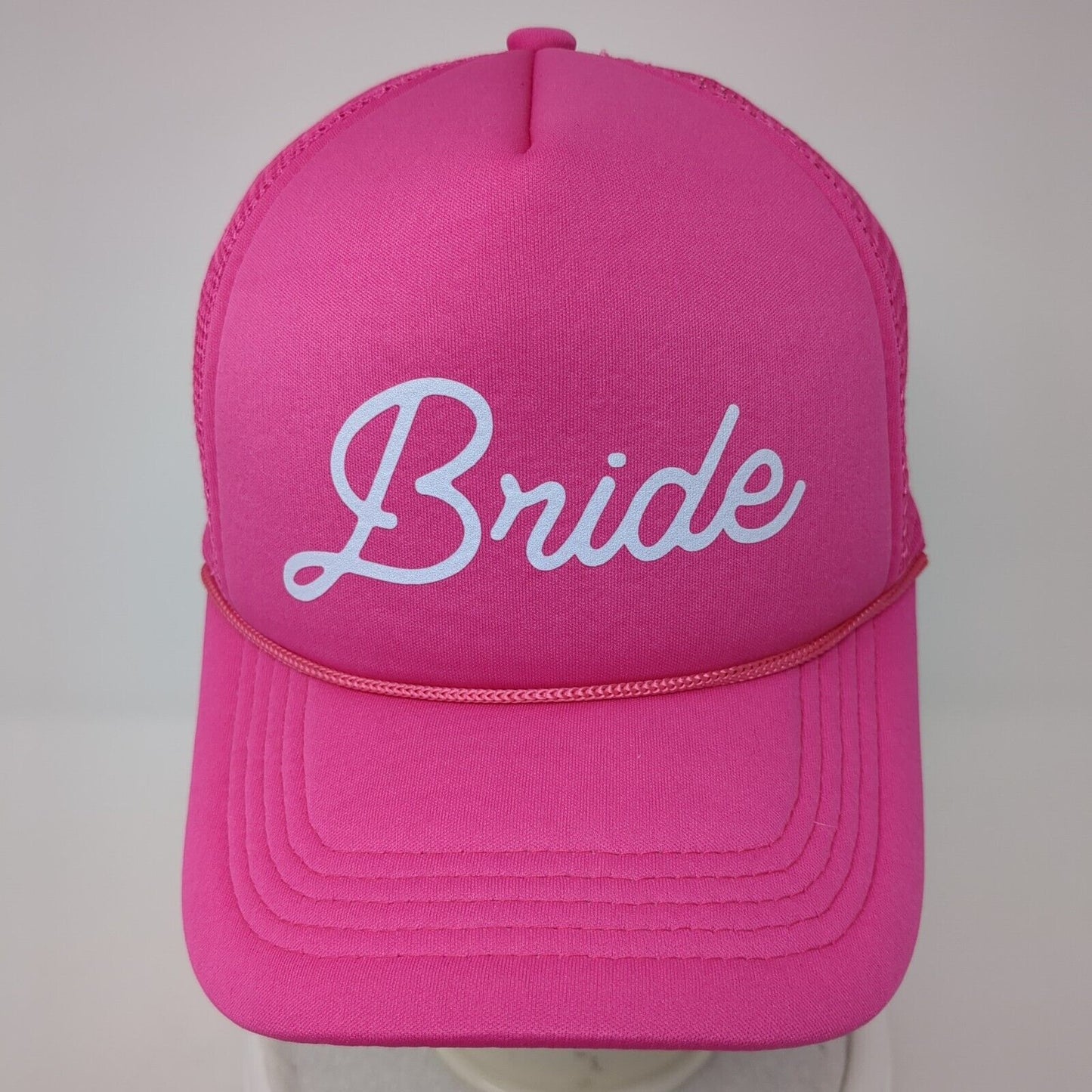 Bride Snapback Trucker Hat Pink One Size Adjustable Lightweight Mesh Back Rope
