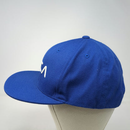 RVCA Snapback Hat Blue One Size White VA Logo Flat Brim Tan Underbrim Acrylic