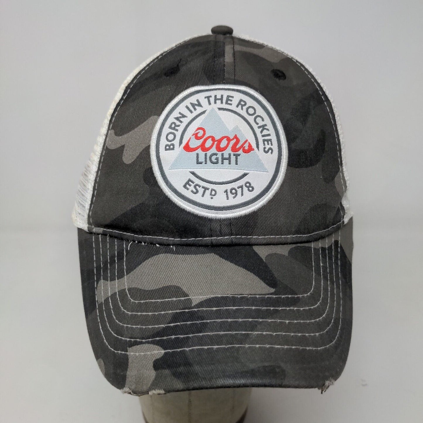 Coors Light Men's Strapback Mesh Back Gray Camo Hat OSFM Embroidered Logo Beer