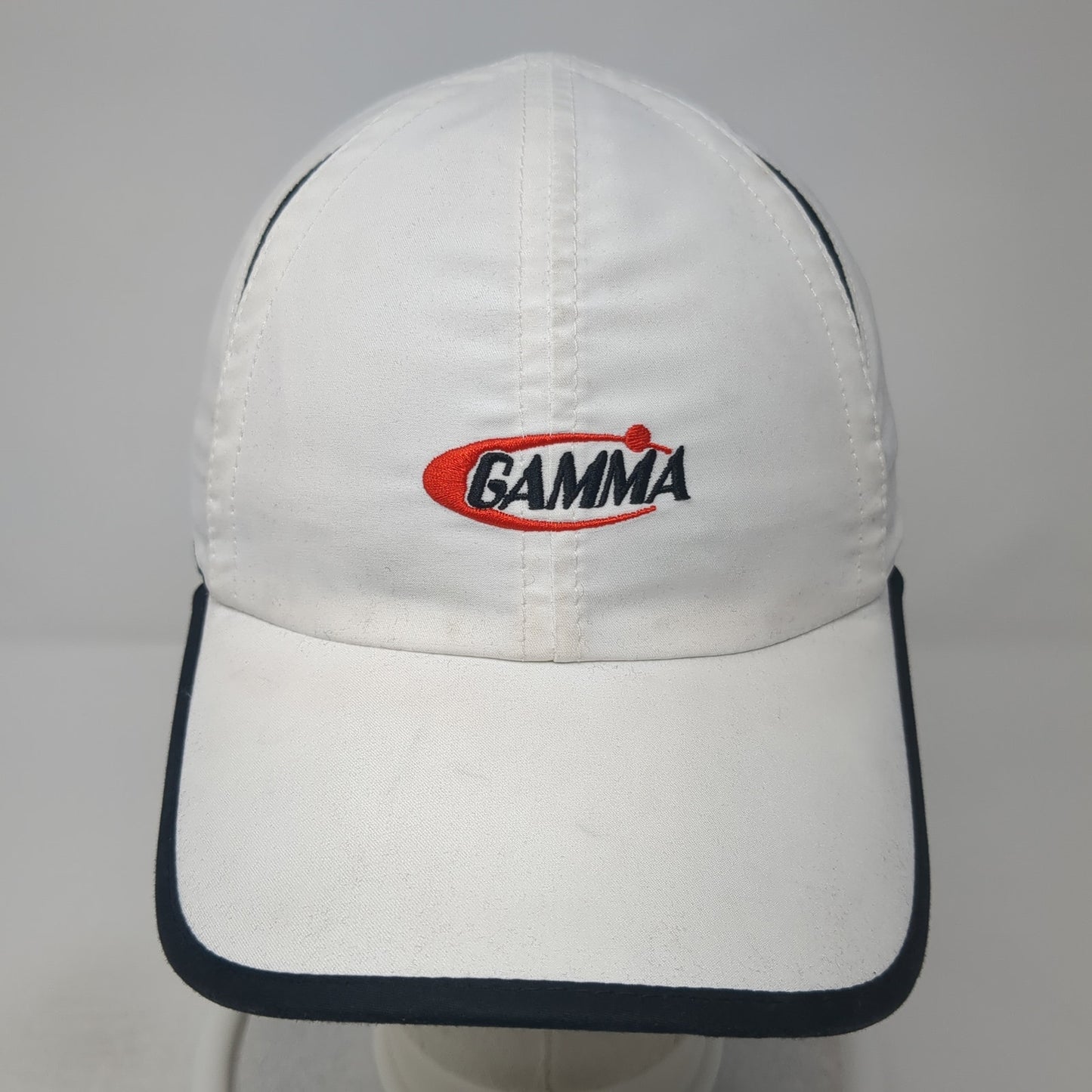 Gamma Strapback Hat White One Size Adjustable Embroidered Black Trim
