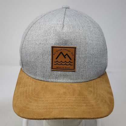5 Panel Gray Hat One Size Suede Brim Leather Patch Snapback Mountain Wave