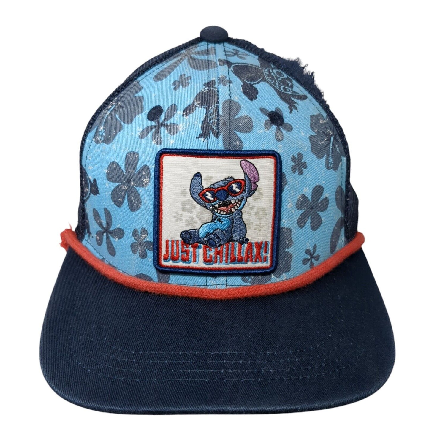 Stitch Just Chillax Snapback Rope Trucker Hat Blue 57-60cm Mesh Back