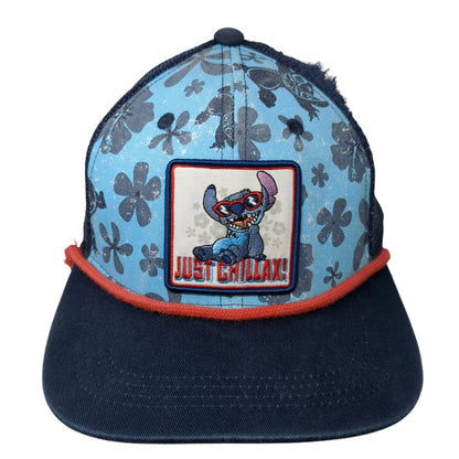 Stitch Just Chillax Snapback Rope Trucker Hat Blue 57-60cm Mesh Back