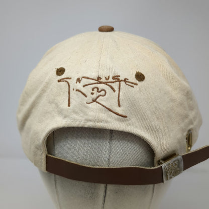 KC Baseball Cap Beige Brown Suede Brim Slideback Hat Embroidered Cat Pyramid