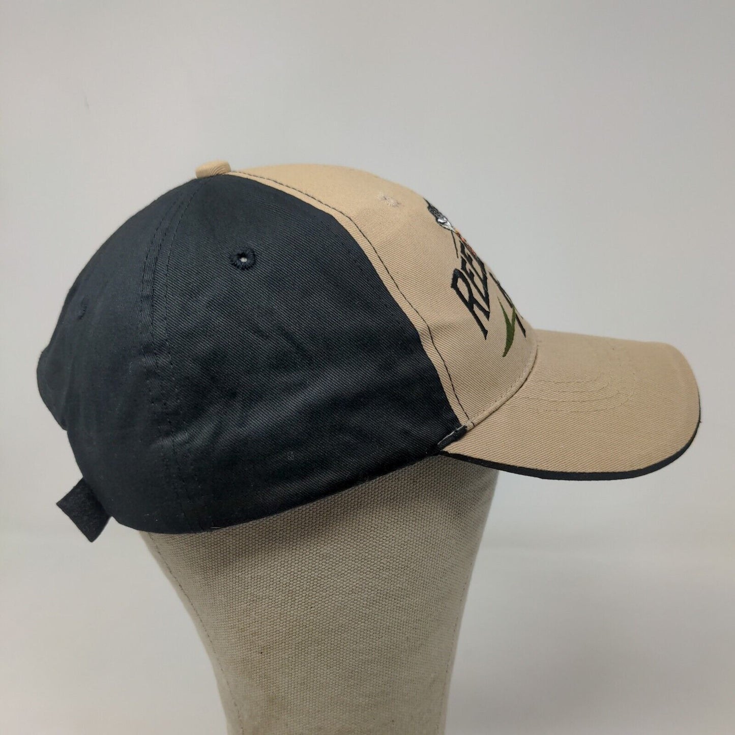 Reel Angler Men's Strapback Hat Tan Black OSFA Embroidered Big Fish Logo