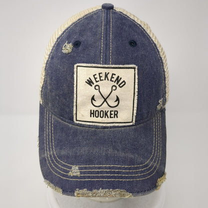 Weekend Hooker Snapback Trucker Hat Blue OS Adjustable Distressed Mesh Back