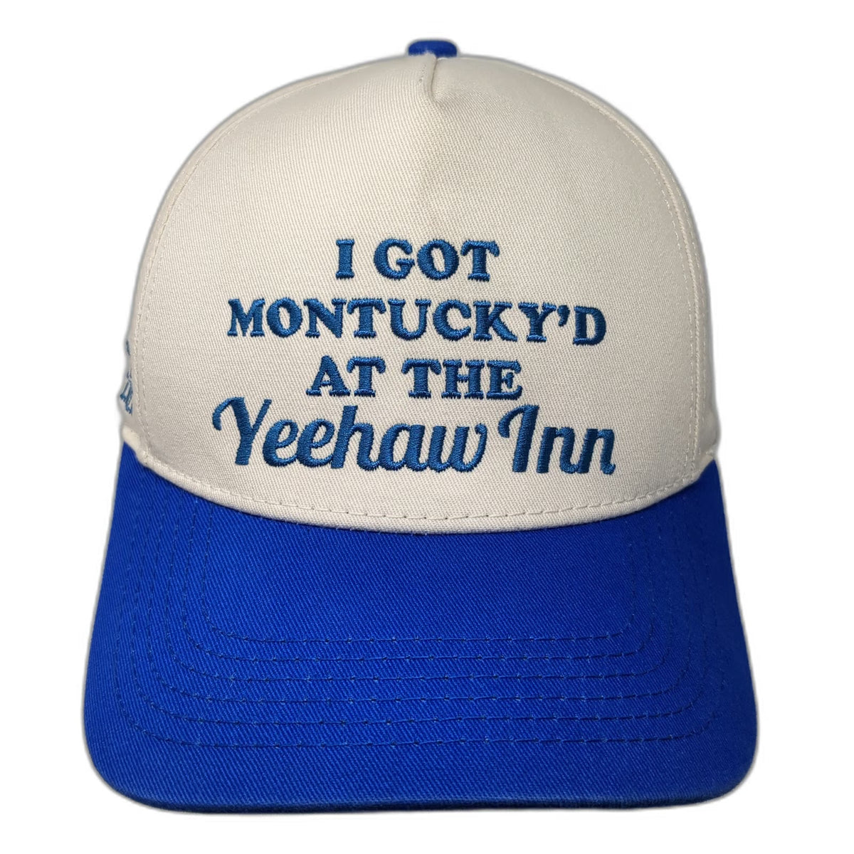 5 Panel White Blue Hat One Size Montucky Cold Snacks Yeehaw Inn Beer Snapback