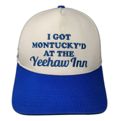 5 Panel White Blue Hat One Size Montucky Cold Snacks Yeehaw Inn Beer Snapback