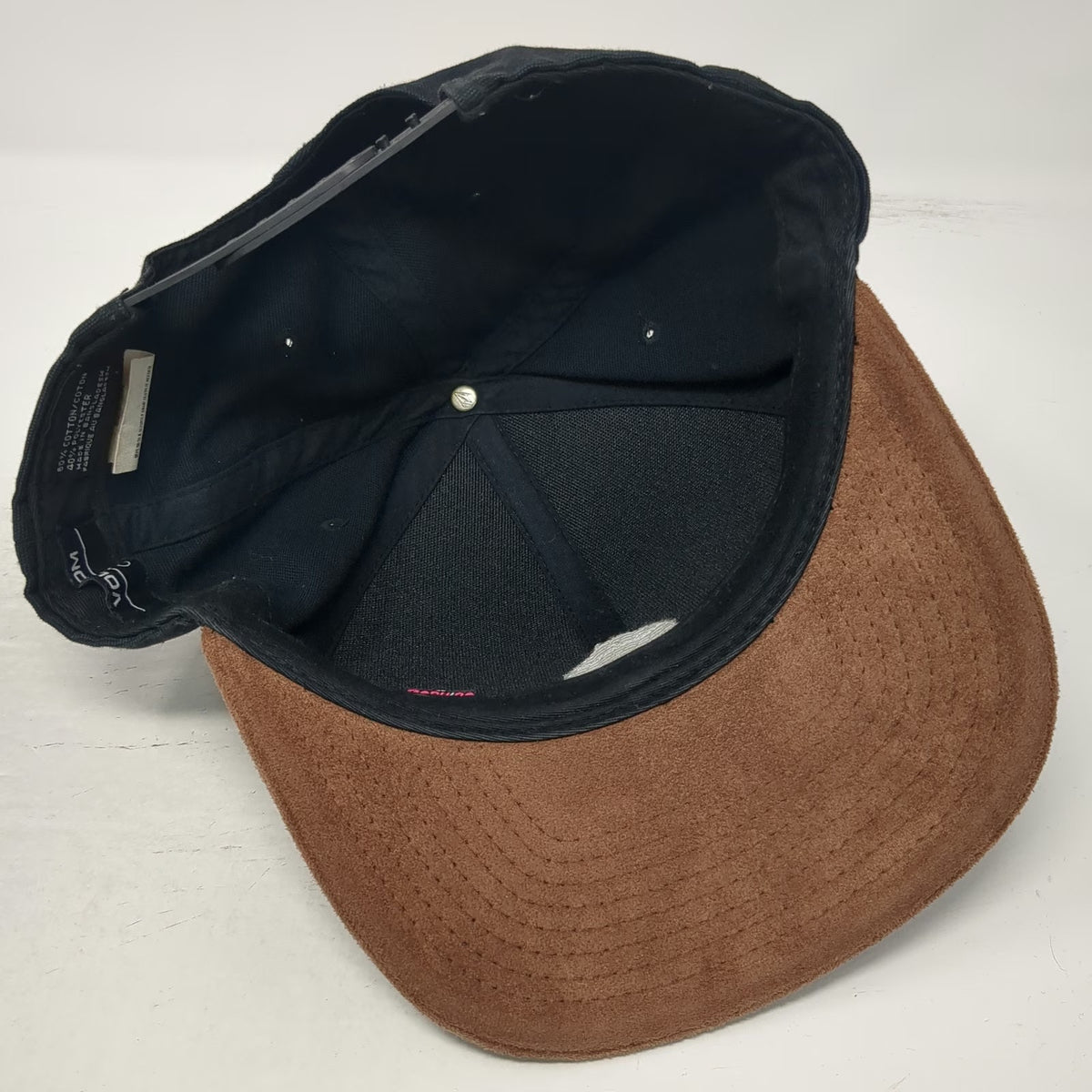 Volcom Snapback Hat Black Brown One Size Logo Patch Flat Brim Cotton Blend