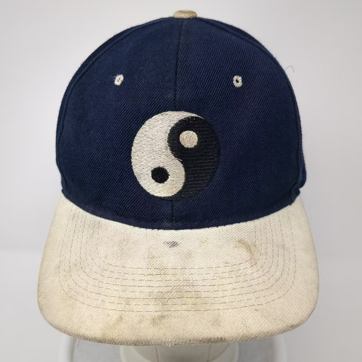 H. Kap Yin Yang Symbol Snapback Hat Blue White OS Green Underbrim Two Tone