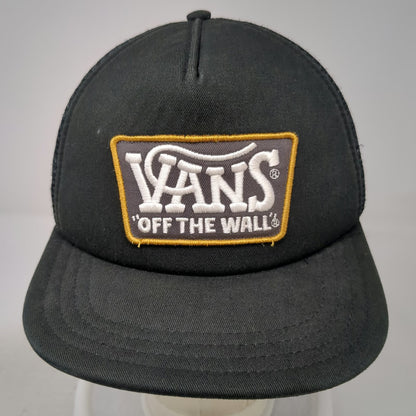 Vans Trucker Hat Black One Size Mesh Back Front Logo Patch Snapback Flat Brim