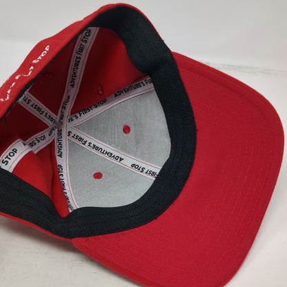 Maverik Baseball Cap Red M Adventure's First Stop Embroidered Fitted Promo Hat