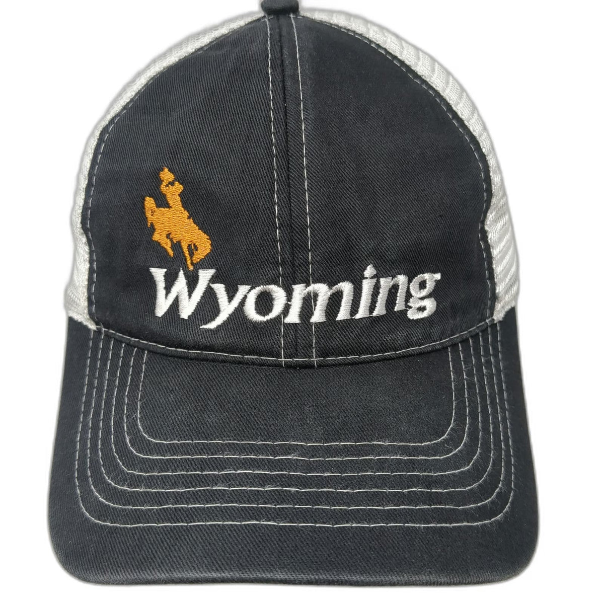 J Hats Trucker Hat Black White One Size Wyoming Bucking Horse Mesh Snapback