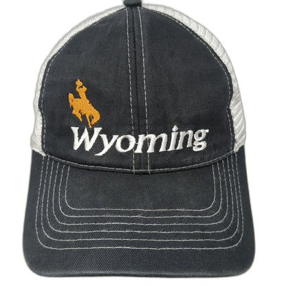 J Hats Trucker Hat Black White One Size Wyoming Bucking Horse Mesh Snapback