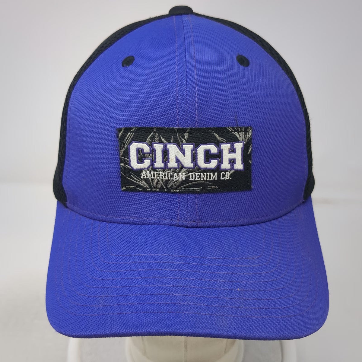 Cinch Baseball Cap Blue XL Fitted Flexfit Mesh Patch Leaf Pattern Underbrim Hat