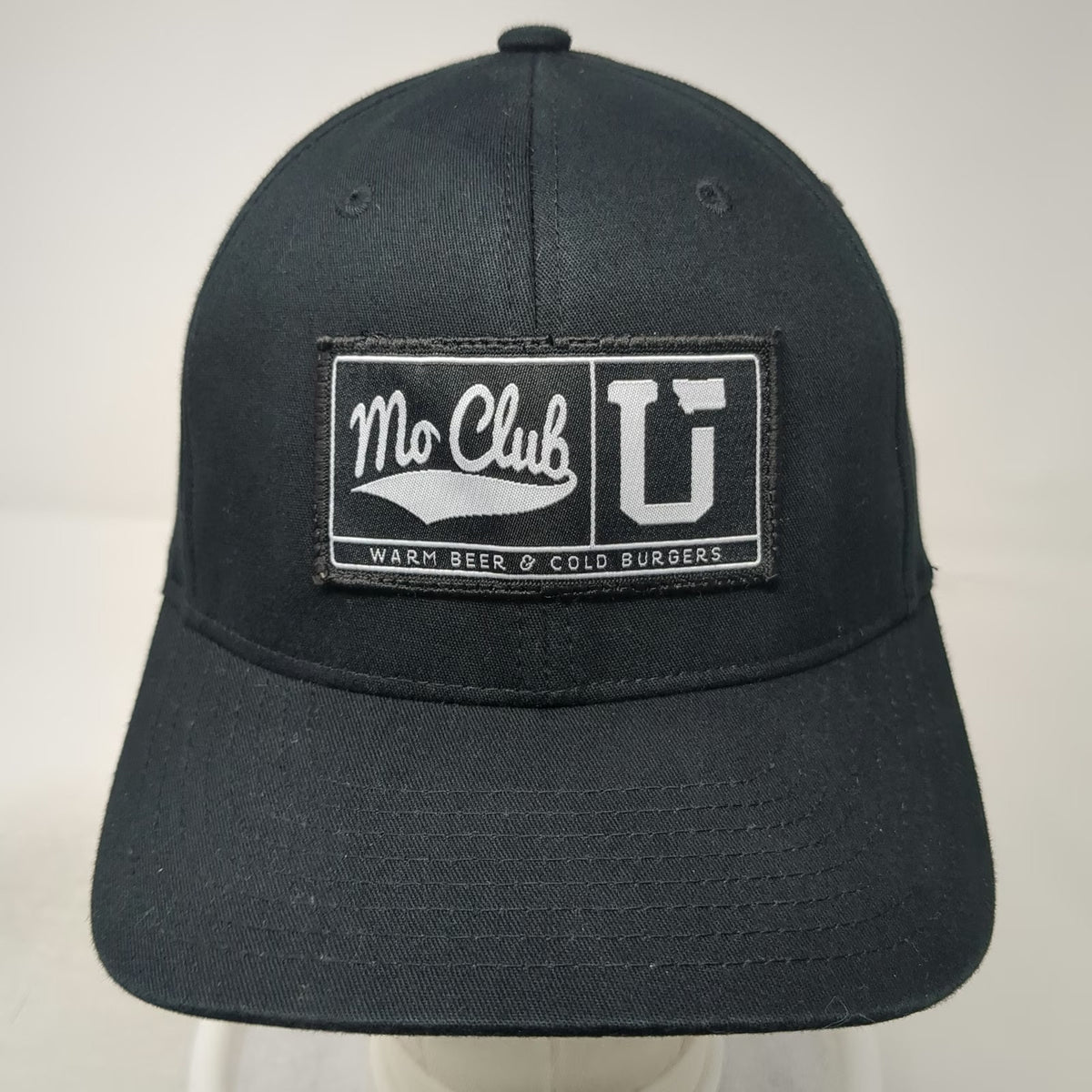 UpTop Mo Club Baseball Cap Black XL Warm Beer Cold Burgers Flexfit Stretch Hat