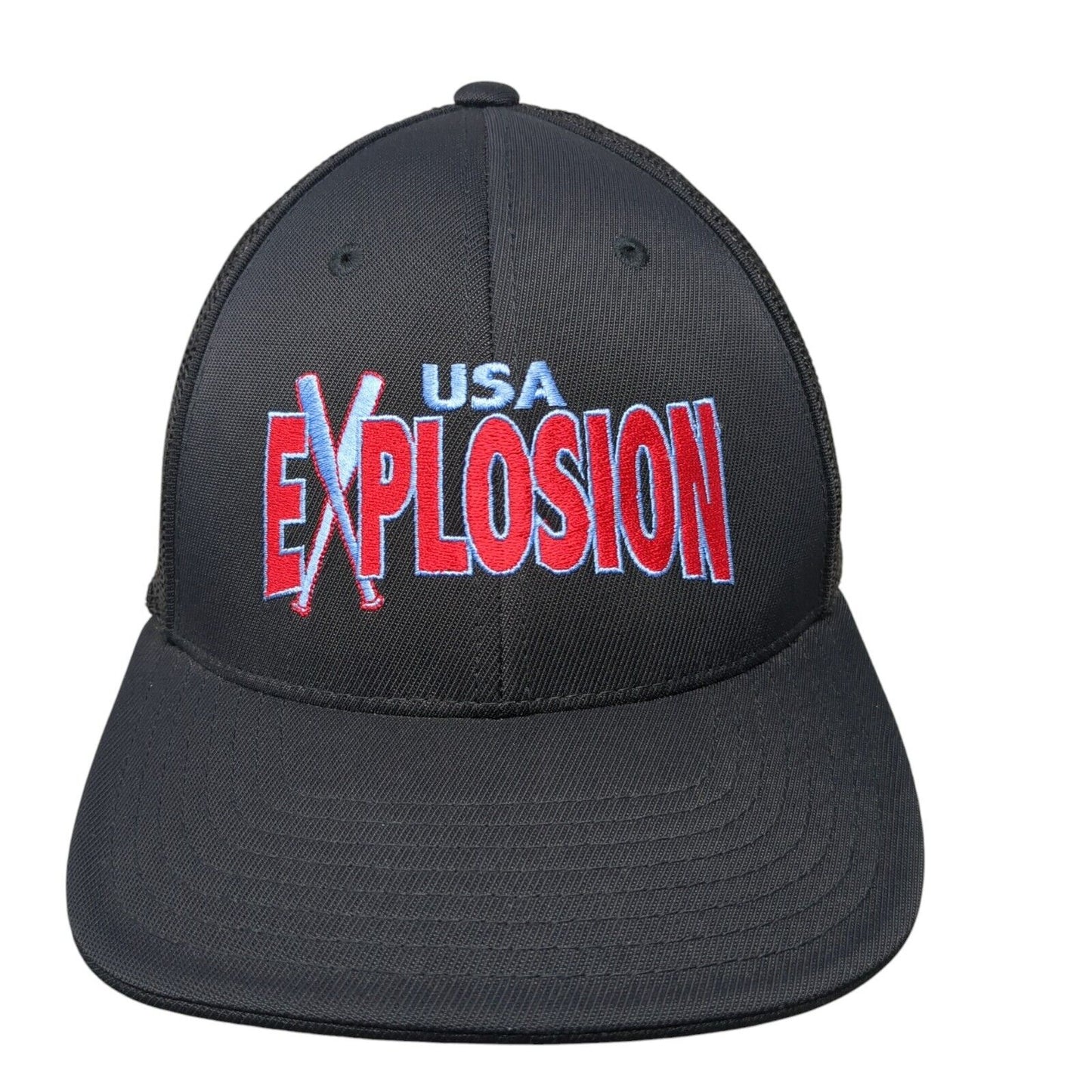 USA Explosion Fitted Trucker Hat Black SM-MED Mesh Back Pacific Headwear
