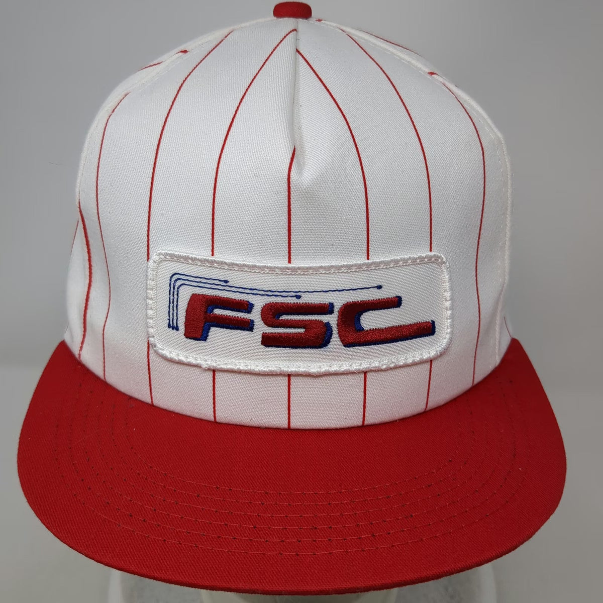K-Products 5 Panel White Red Hat One Size Pinstripe FSC Logo Patch Snapback