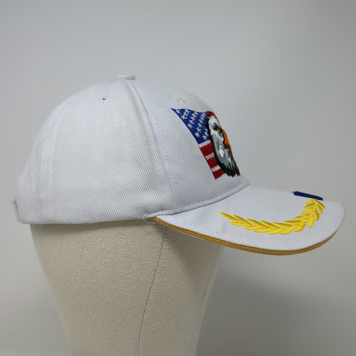 White Baseball Cap One Size Bald Eagle American Flag USA Scrambled Eggs Hat