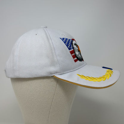 White Baseball Cap One Size Bald Eagle American Flag USA Scrambled Eggs Hat