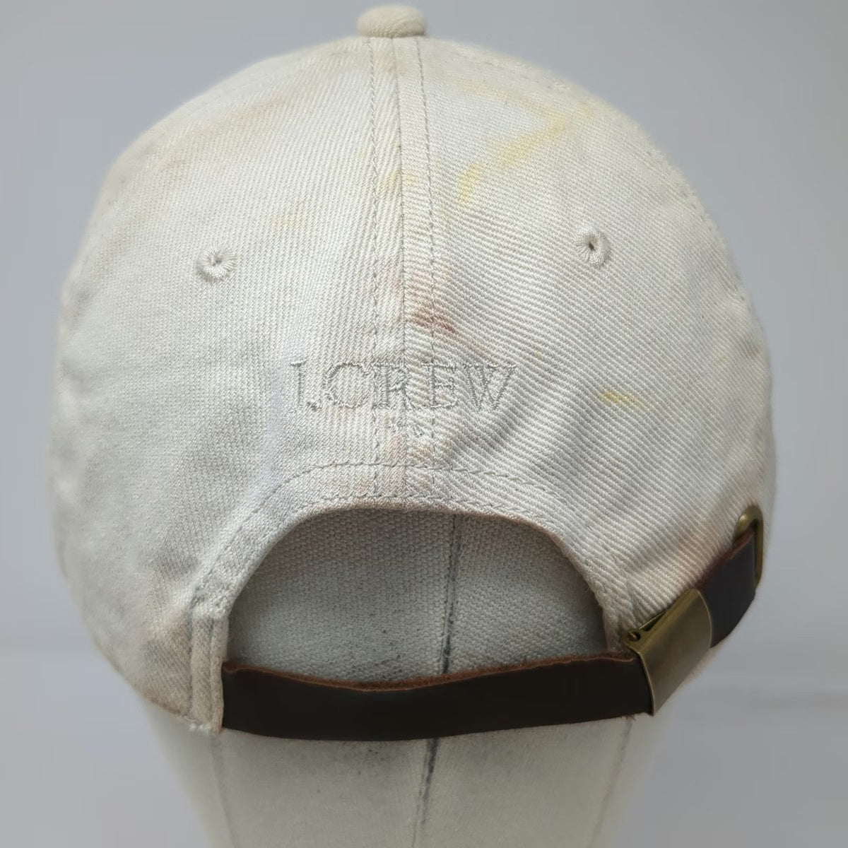 J. Crew Baseball Cap Beige One Size Leather Strapback Brass Buckle Cotton Hat
