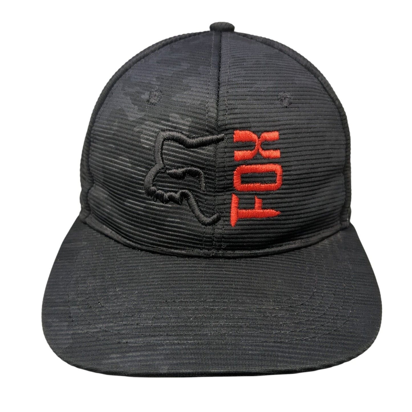 Fox Snapback Hat Black One Size Adjustable Embroidered 6 Panel Polyester
