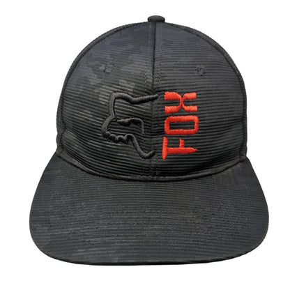 Fox Snapback Hat Black One Size Adjustable Embroidered 6 Panel Polyester