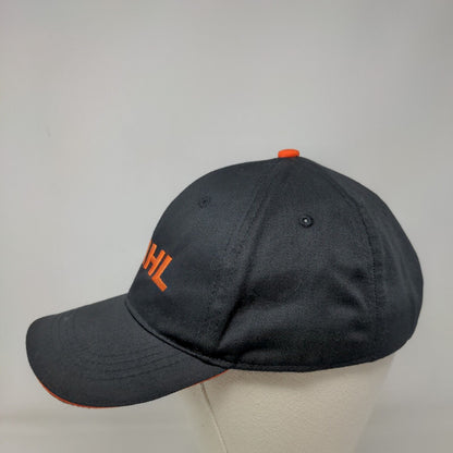 STIHL Strapback Hat Black One Size Adjustable Embroidered Vented Holes 6 Panel