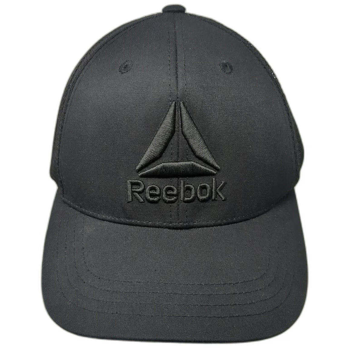 Reebok Trucker Hat Black One Size Mesh Back Snapback Structured Delta Logo