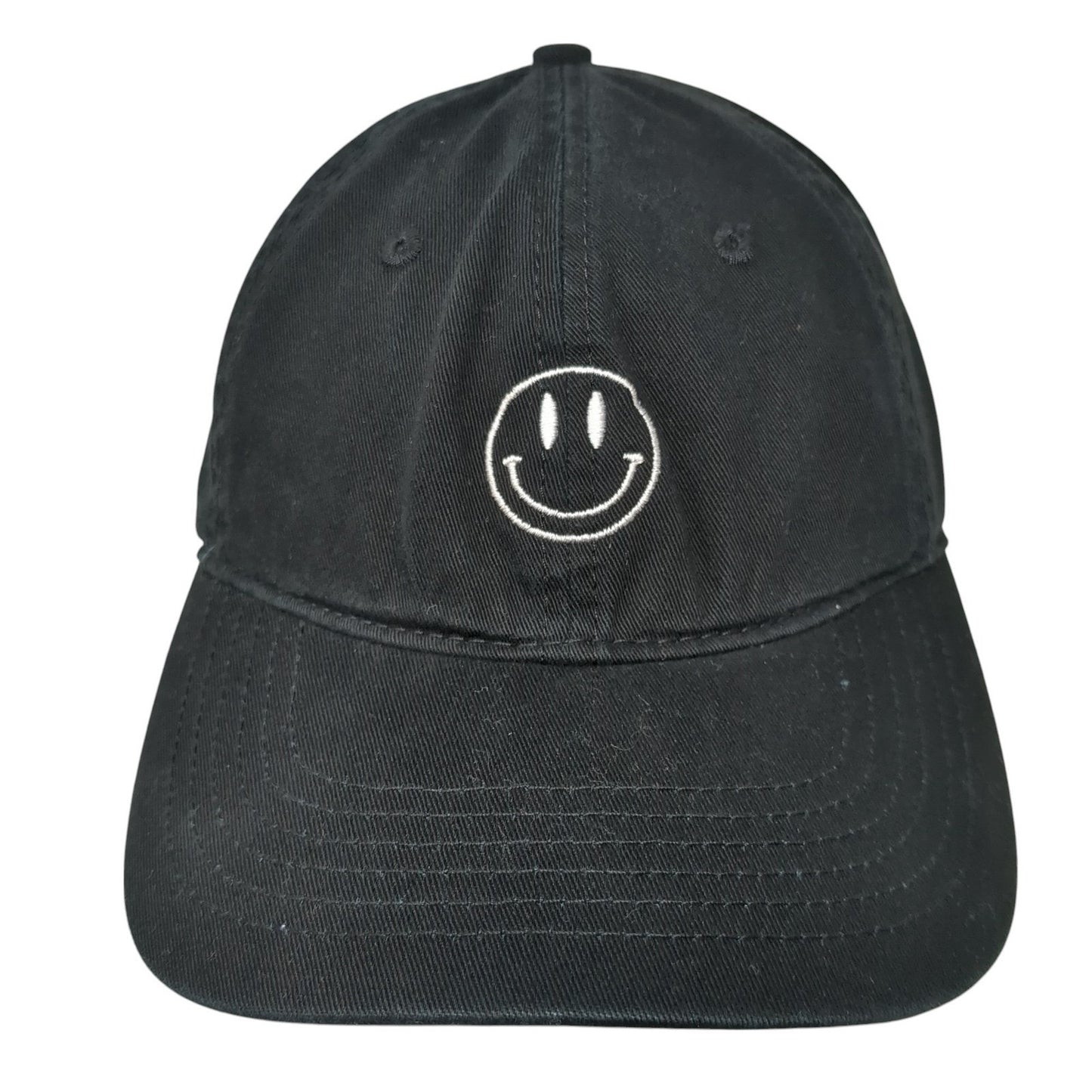 Smiley Face Slideback Hat Black One Size Embroidered Adjustable Outdoor