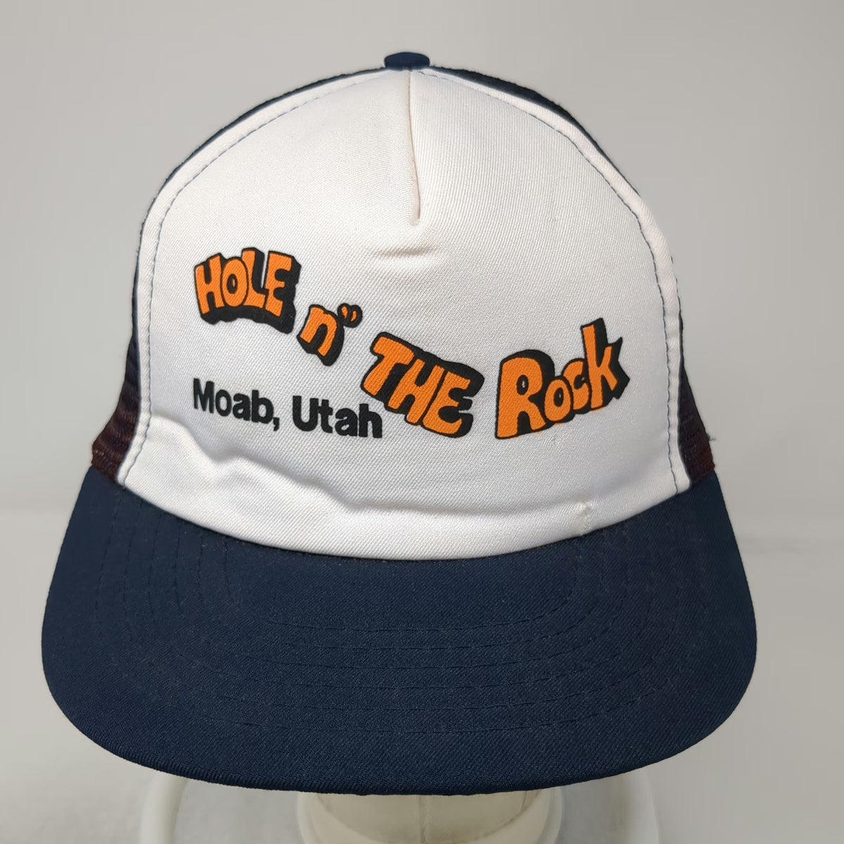 Trucker Hat Blue White L Moab Utah Hole n The Rock Snapback Mesh Back Foam Front