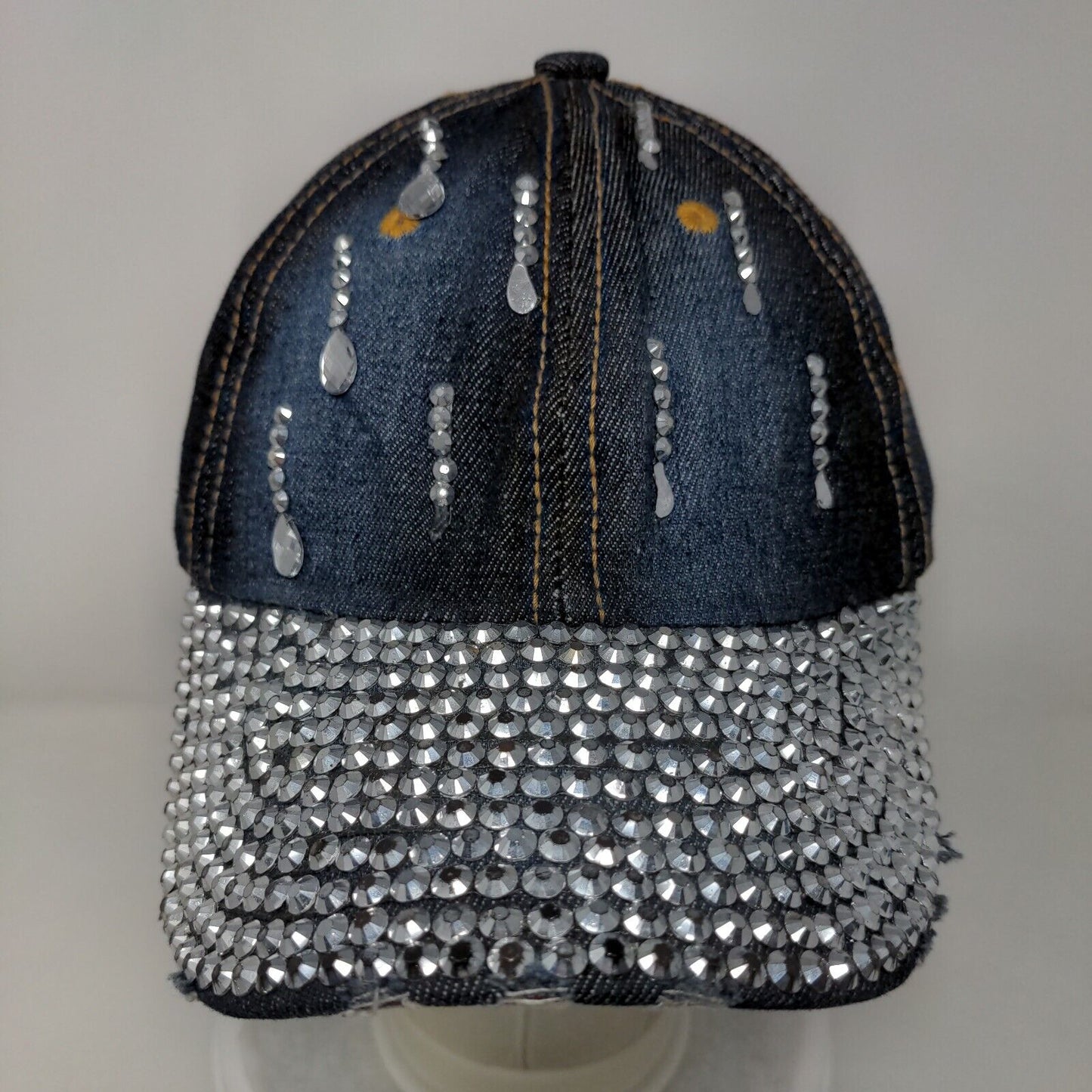 Unbranded Studded Strapback Hat Blue One Size Denim Adjustable 6 Panel