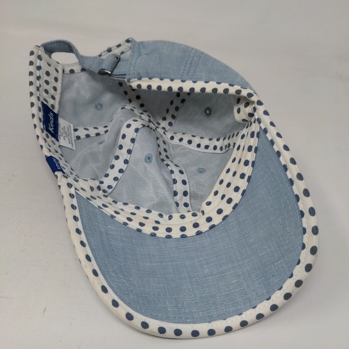 Keds Slideback Hat Blue OSFA Adjustable Polka Dot 6 Panel Blank Linen Blend