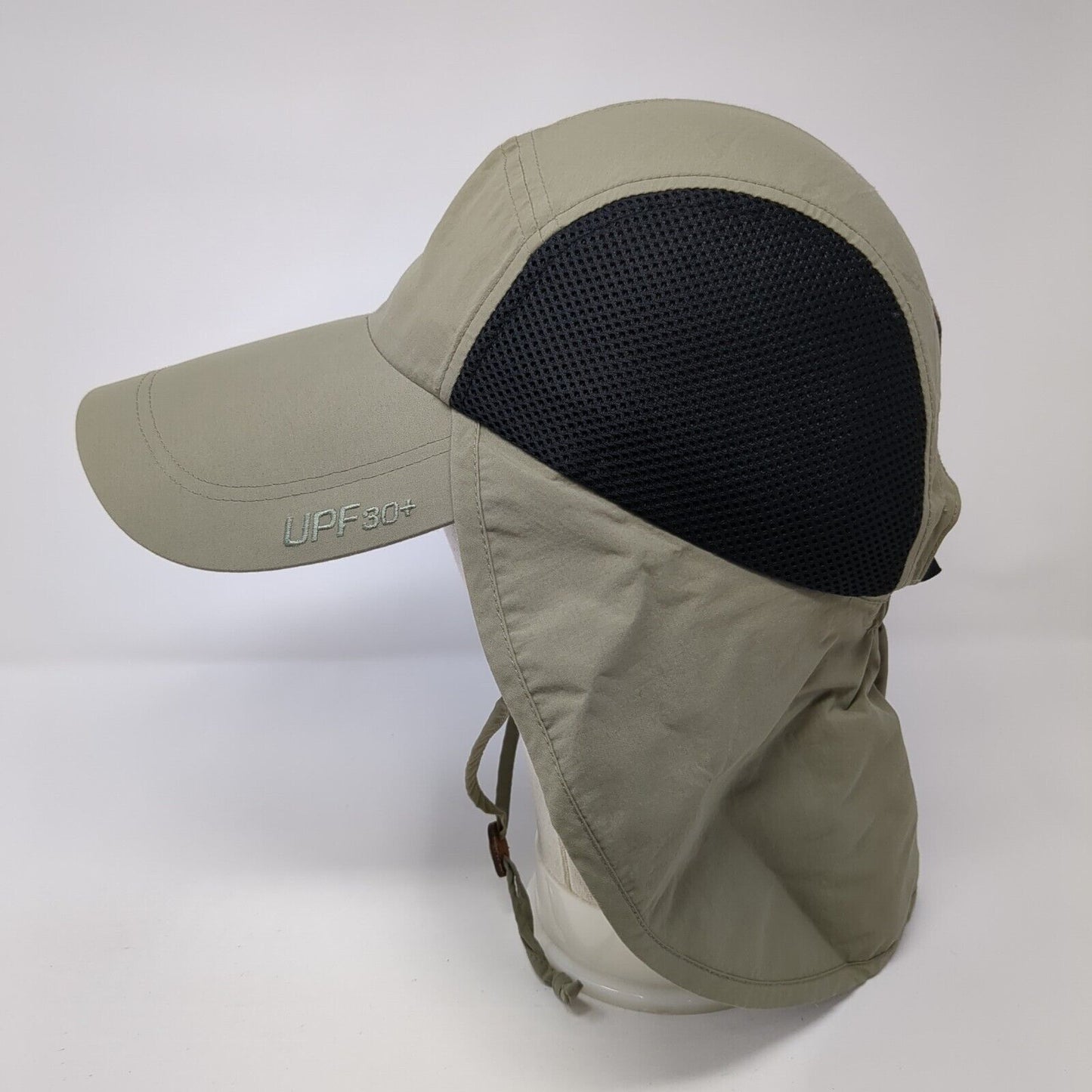Columbia Strapback Hat Tan One Size Chin Strap Back Flap UPF 30+ Outdoor