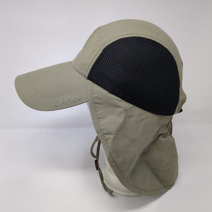 Columbia Strapback Hat Tan One Size Chin Strap Back Flap UPF 30+ Outdoor