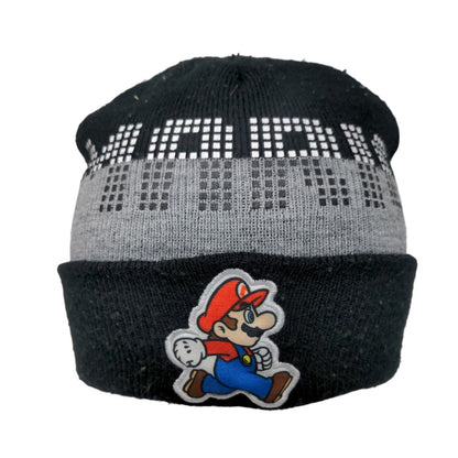 Super Mario Youth Beanie Hat Multicolor OSFM Patch Stretch Knitted Cuffed